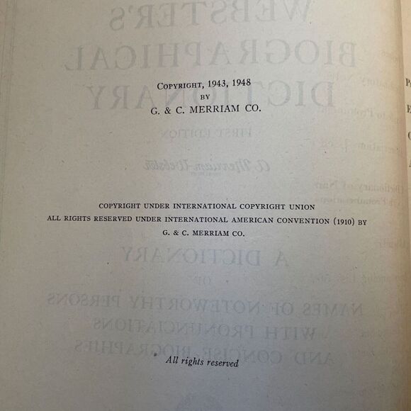 WEBSTERS BIOGRAPHICAL DICTIONARY/1948/FIRST EDITION/HARDCOVER. - Picture 5 of 7